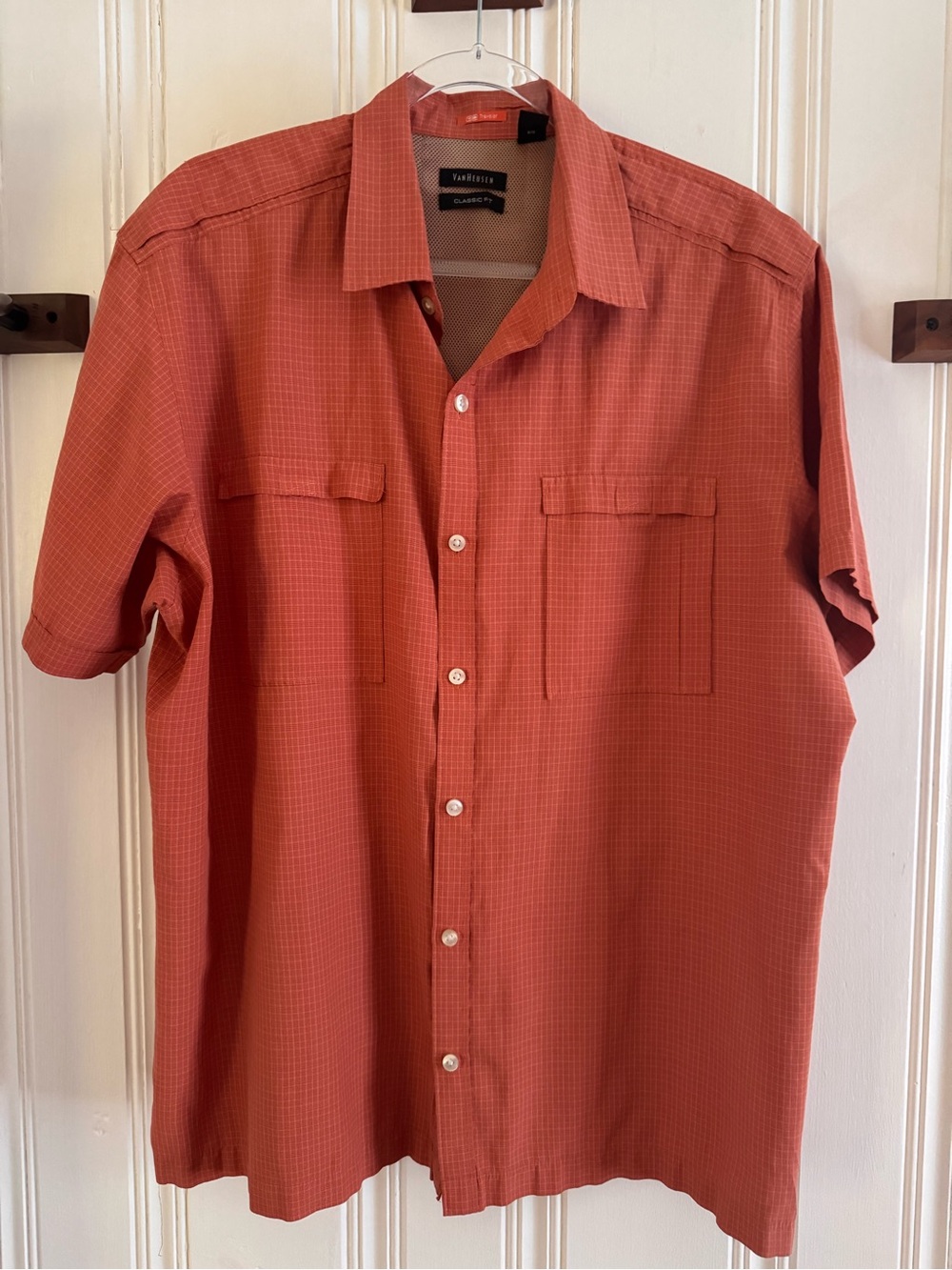 Van Heusen Men’s Short Sleeve Button-Down Shirt - Rust Orange